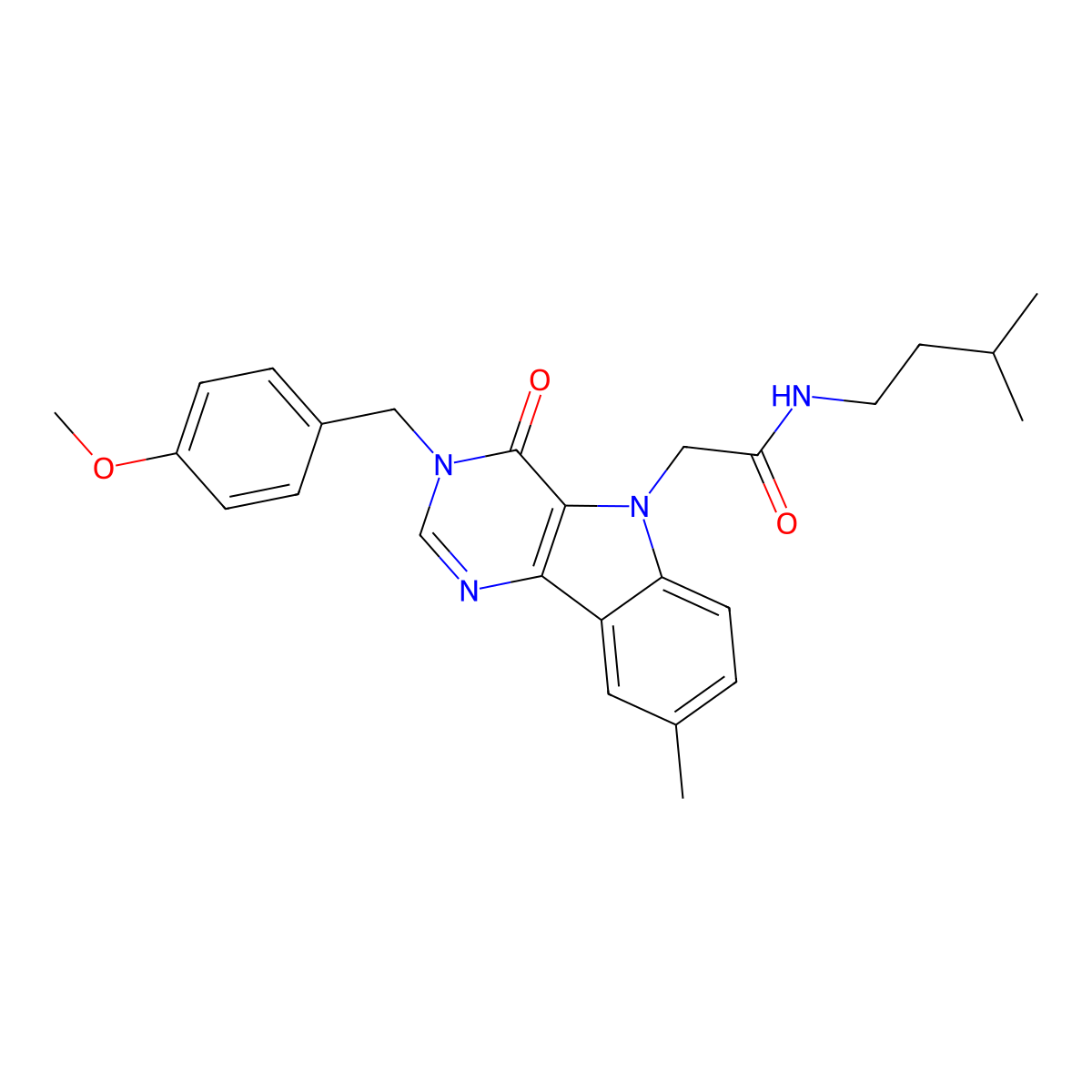 N-isopentyl-2-(3-(4-methoxybenzyl)-8-methyl-4-oxo-3H-pyrimido[5,4-b]indol-5(4H)-yl)acetamide molecular structure, CAS 1040679-26-2