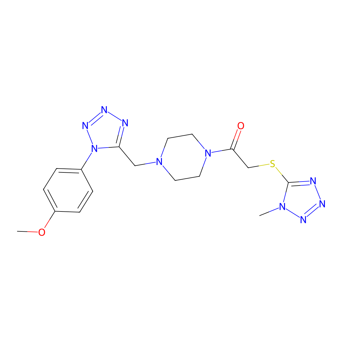 1-(4-((1-(4-methoxyphenyl)-1H-tetrazol-5-yl)methyl)piperazin-1-yl)-2-((1-methyl-1H-tetrazol-5-yl)thio)ethanone molecular structure, CAS 1040679-29-5