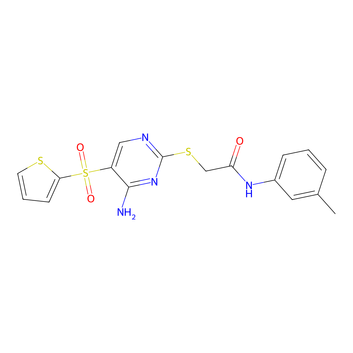 2-{[4-amino-5-(thiophene-2-sulfonyl)pyrimidin-2-yl]sulfanyl}-N-(3-methylphenyl)acetamide molecular structure, CAS 1040679-32-0