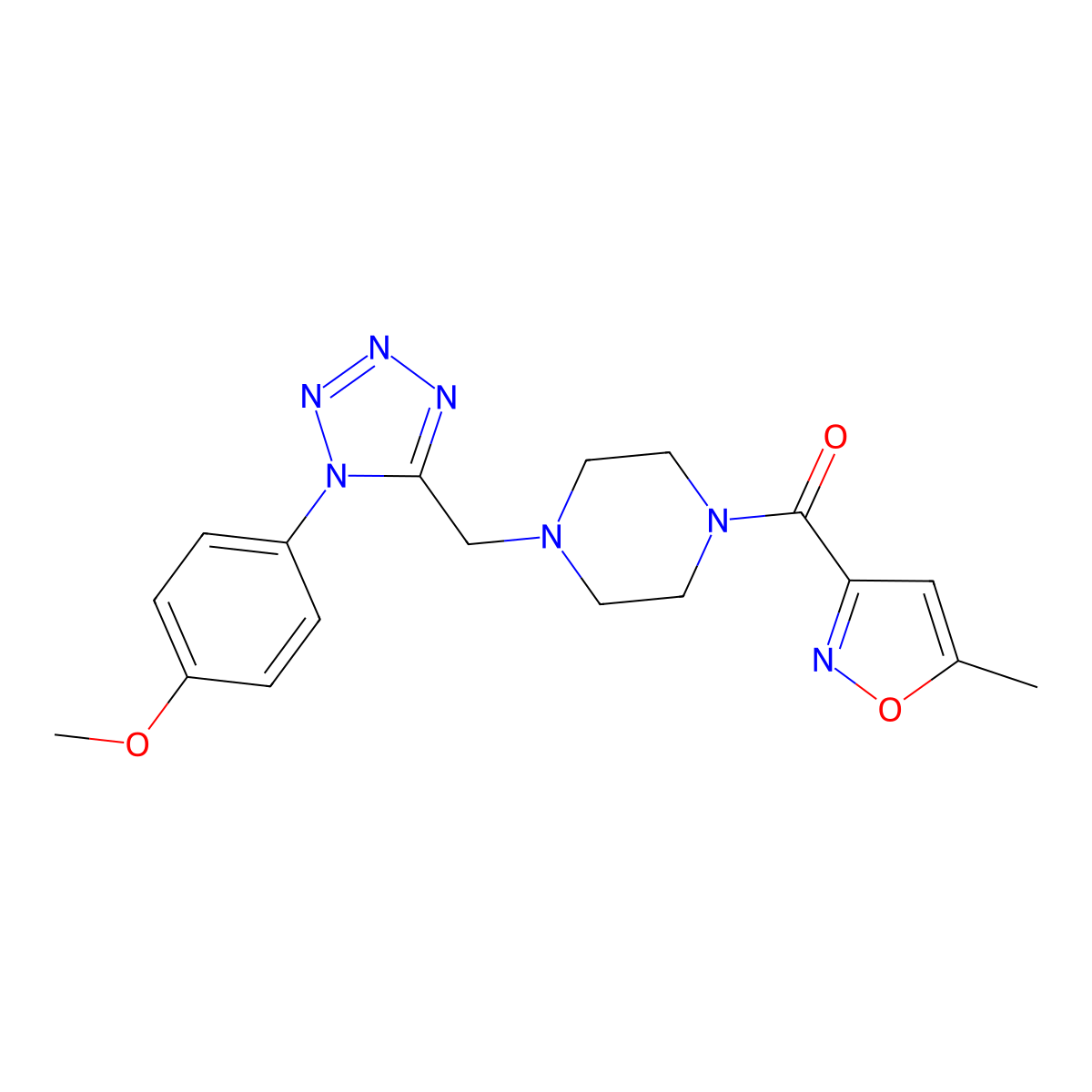 (4-((1-(4-methoxyphenyl)-1H-tetrazol-5-yl)methyl)piperazin-1-yl)(5-methylisoxazol-3-yl)methanone molecular structure, CAS 1040679-34-2