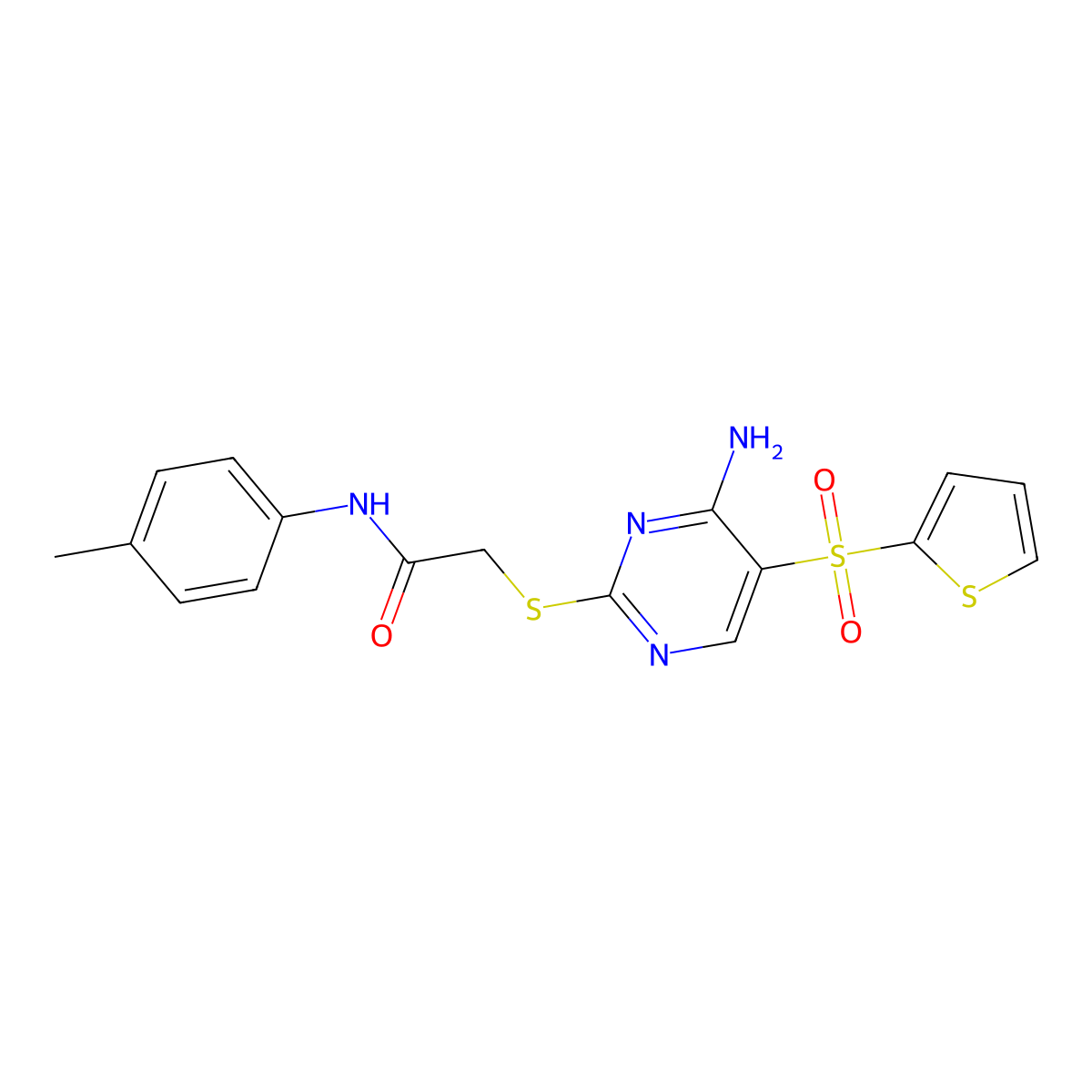 2-{[4-amino-5-(thiophene-2-sulfonyl)pyrimidin-2-yl]sulfanyl}-N-(4-methylphenyl)acetamide molecular structure, CAS 1040679-37-5
