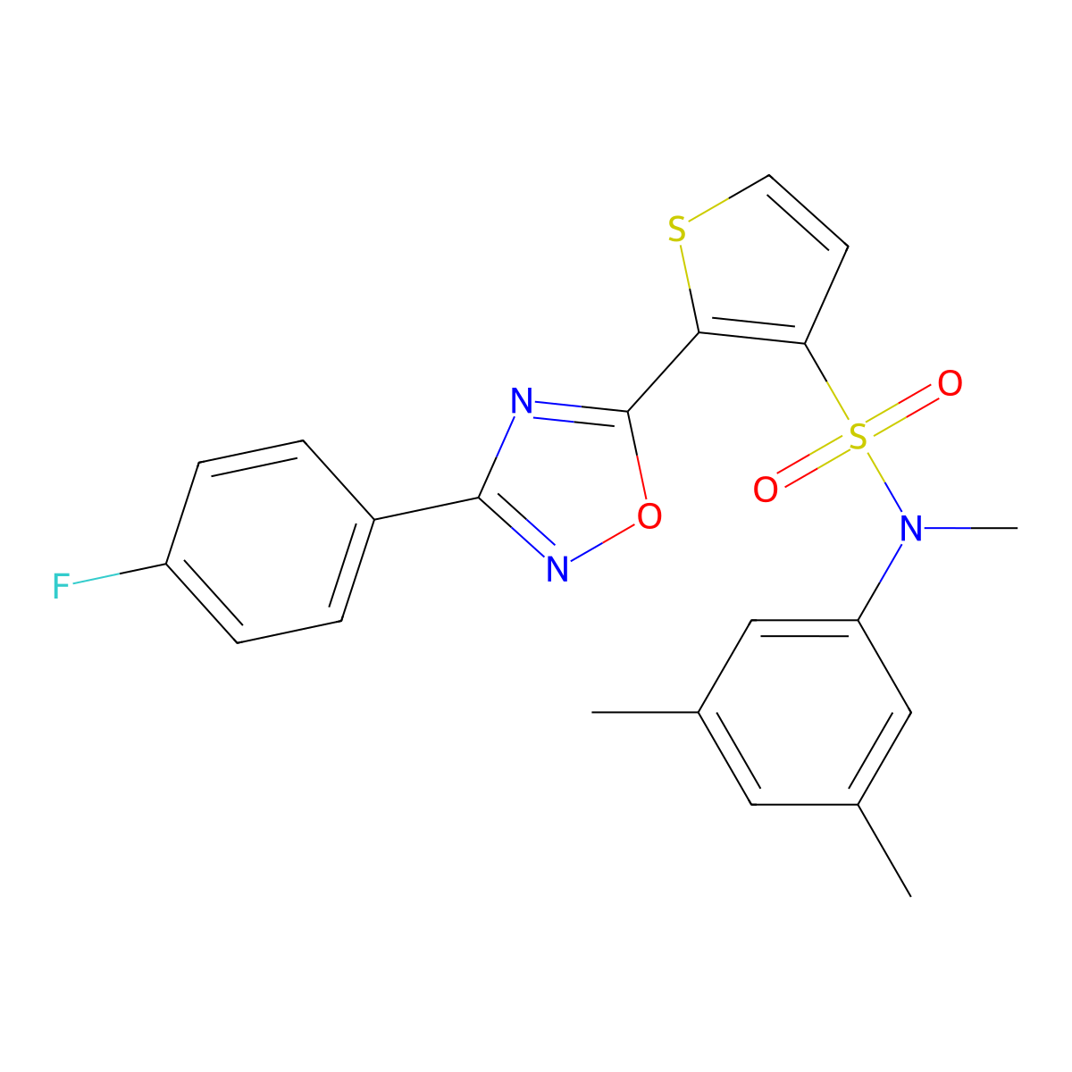 N-(3,5-dimethylphenyl)-2-[3-(4-fluorophenyl)-1,2,4-oxadiazol-5-yl]-N-methylthiophene-3-sulfonamide molecular structure, CAS 1040679-38-6