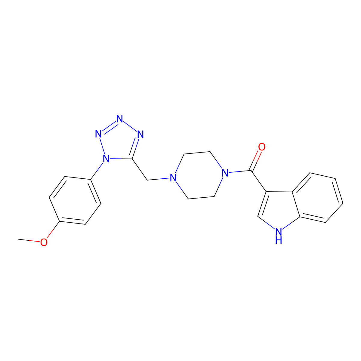 (1H-indol-3-yl)(4-((1-(4-methoxyphenyl)-1H-tetrazol-5-yl)methyl)piperazin-1-yl)methanone molecular structure, CAS 1040679-39-7