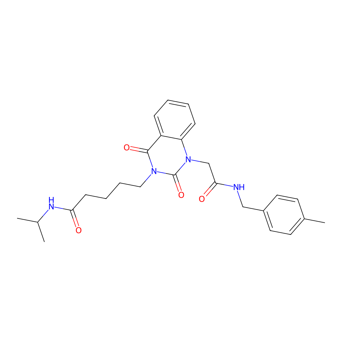 N-isopropyl-5-(1-(2-((4-methylbenzyl)amino)-2-oxoethyl)-2,4-dioxo-1,2-dihydroquinazolin-3(4H)-yl)pentanamide molecular structure, CAS 1040679-46-6