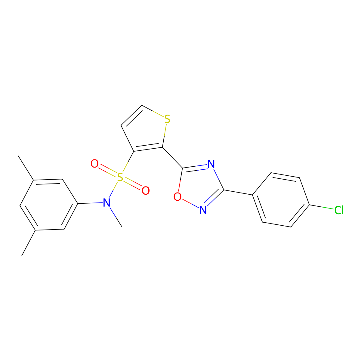 2-[3-(4-chlorophenyl)-1,2,4-oxadiazol-5-yl]-N-(3,5-dimethylphenyl)-N-methylthiophene-3-sulfonamide molecular structure, CAS 1040679-48-8