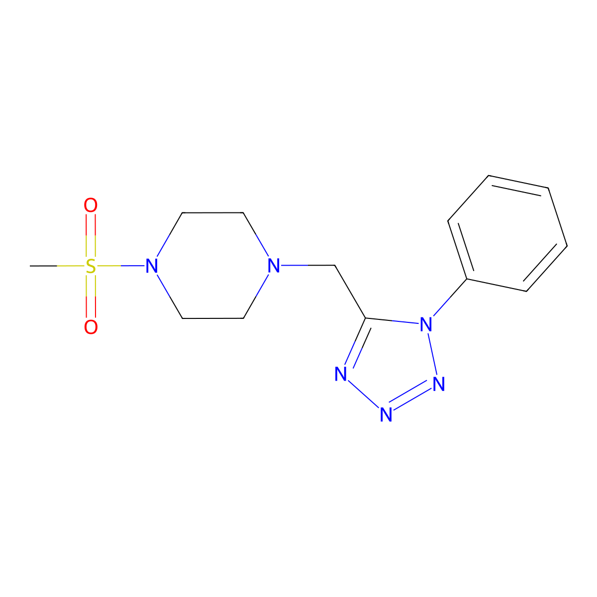 1-(methylsulfonyl)-4-((1-phenyl-1H-tetrazol-5-yl)methyl)piperazine molecular structure, CAS 1040679-49-9