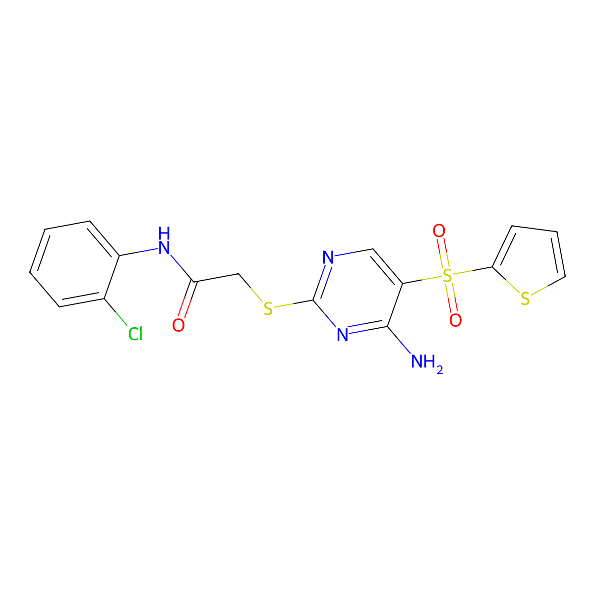 2-{[4-amino-5-(thiophene-2-sulfonyl)pyrimidin-2-yl]sulfanyl}-N-(2-chlorophenyl)acetamide molecular structure, CAS 1040679-52-4