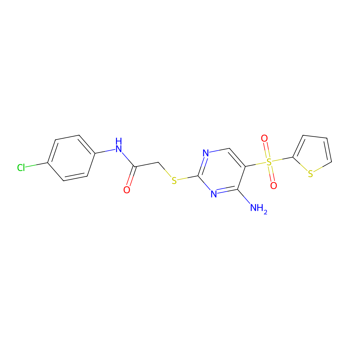2-{[4-amino-5-(thiophene-2-sulfonyl)pyrimidin-2-yl]sulfanyl}-N-(4-chlorophenyl)acetamide molecular structure, CAS 1040679-57-9