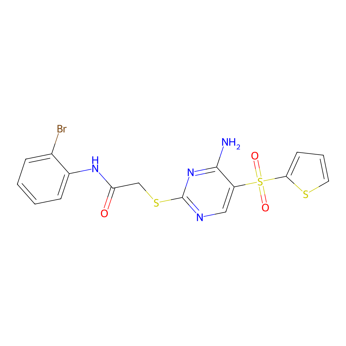 2-{[4-amino-5-(thiophene-2-sulfonyl)pyrimidin-2-yl]sulfanyl}-N-(2-bromophenyl)acetamide molecular structure, CAS 1040679-62-6