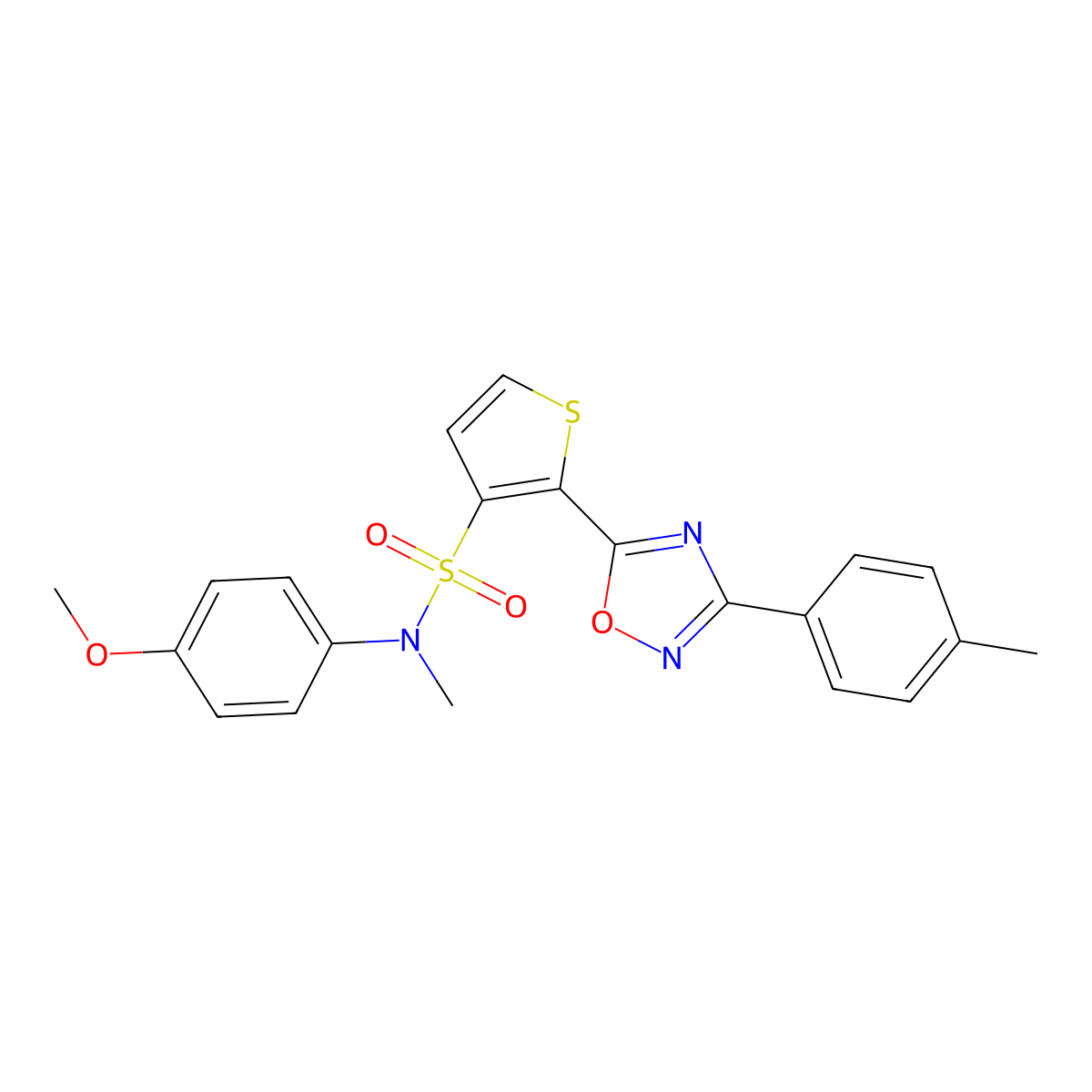 N-(4-methoxyphenyl)-N-methyl-2-[3-(4-methylphenyl)-1,2,4-oxadiazol-5-yl]thiophene-3-sulfonamide molecular structure, CAS 1040679-63-7