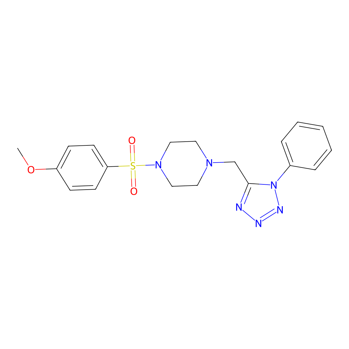 1-((4-methoxyphenyl)sulfonyl)-4-((1-phenyl-1H-tetrazol-5-yl)methyl)piperazine molecular structure, CAS 1040679-64-8