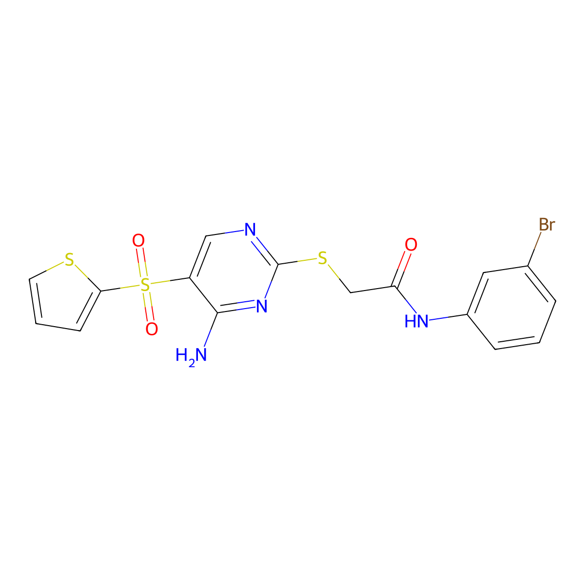 2-{[4-amino-5-(thiophene-2-sulfonyl)pyrimidin-2-yl]sulfanyl}-N-(3-bromophenyl)acetamide molecular structure, CAS 1040679-68-2