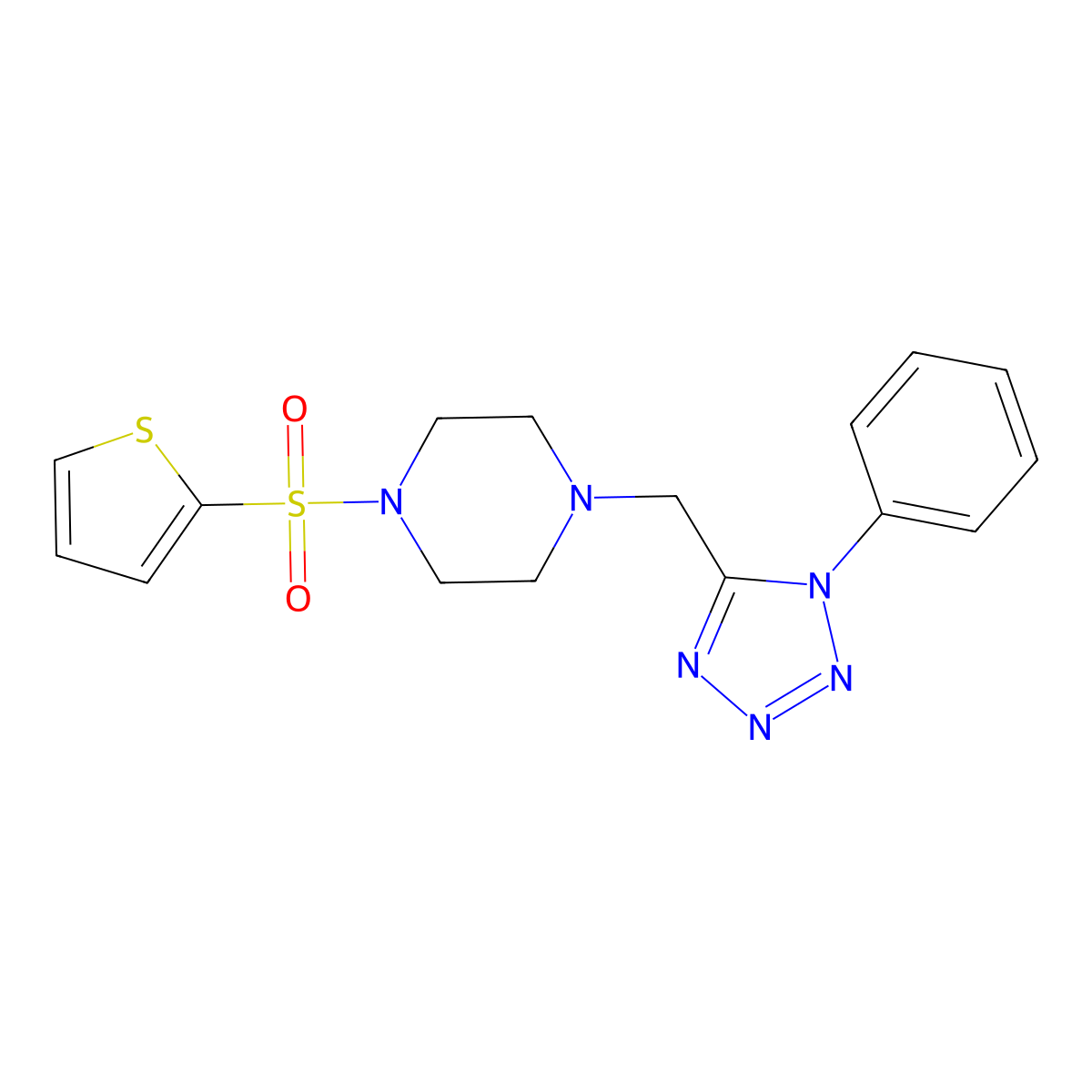 1-((1-phenyl-1H-tetrazol-5-yl)methyl)-4-(thiophen-2-ylsulfonyl)piperazine molecular structure, CAS 1040679-70-6