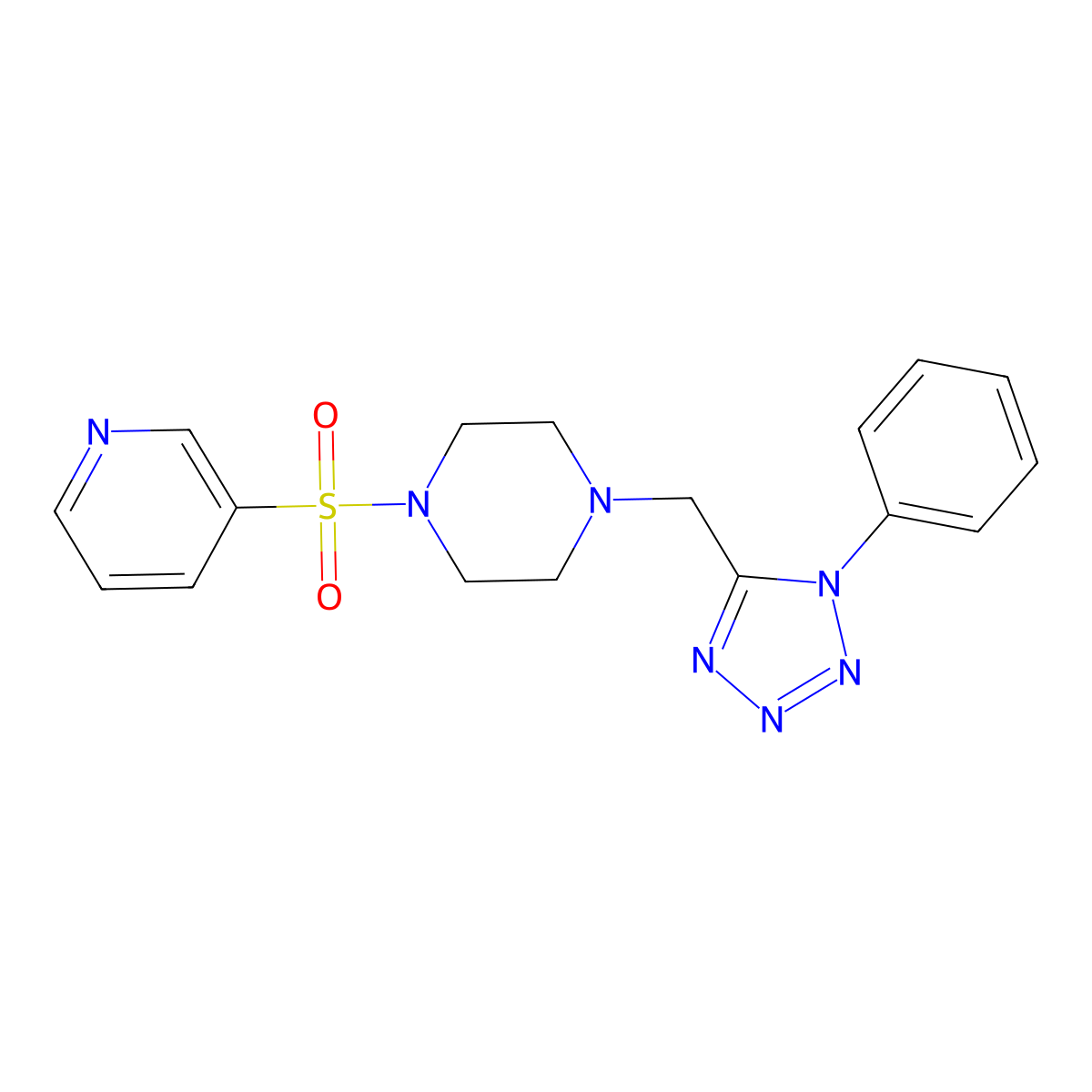1-((1-phenyl-1H-tetrazol-5-yl)methyl)-4-(pyridin-3-ylsulfonyl)piperazine molecular structure, CAS 1040679-76-2
