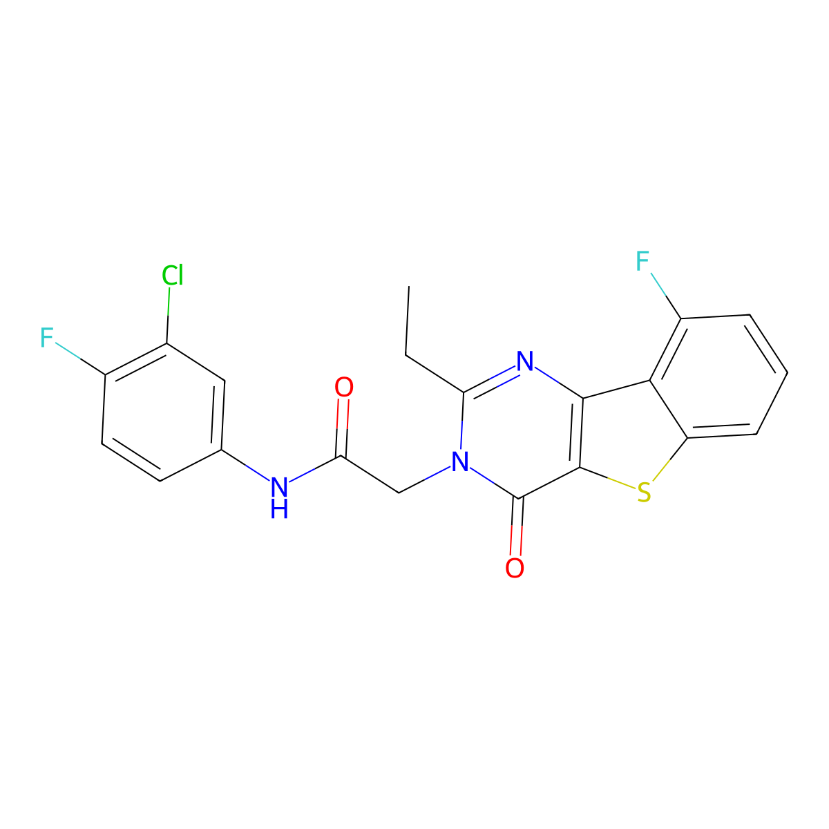 N-(3-chloro-4-fluorophenyl)-2-(2-ethyl-9-fluoro-4-oxo[1]benzothieno[3,2-d]pyrimidin-3(4H)-yl)acetamide molecular structure, CAS 1040679-77-3