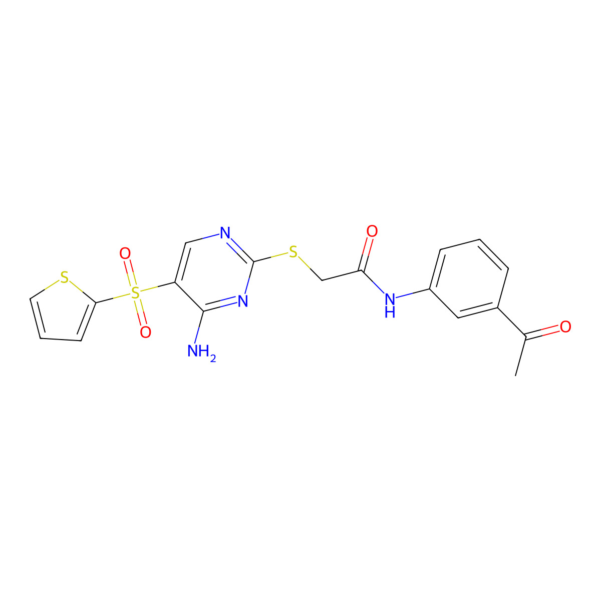N-(3-acetylphenyl)-2-{[4-amino-5-(thiophene-2-sulfonyl)pyrimidin-2-yl]sulfanyl}acetamide molecular structure, CAS 1040679-80-8