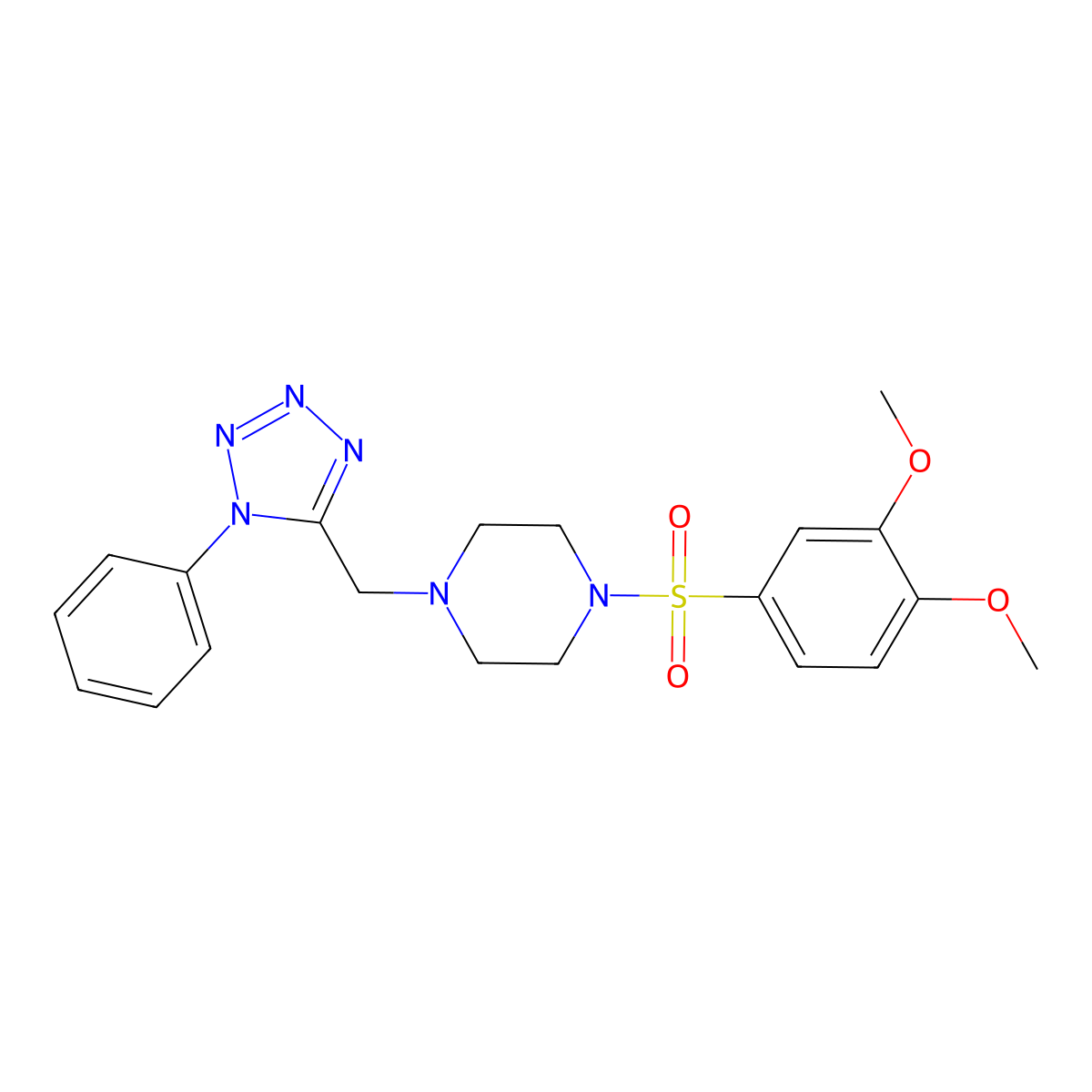 1-((3,4-dimethoxyphenyl)sulfonyl)-4-((1-phenyl-1H-tetrazol-5-yl)methyl)piperazine molecular structure, CAS 1040679-82-0