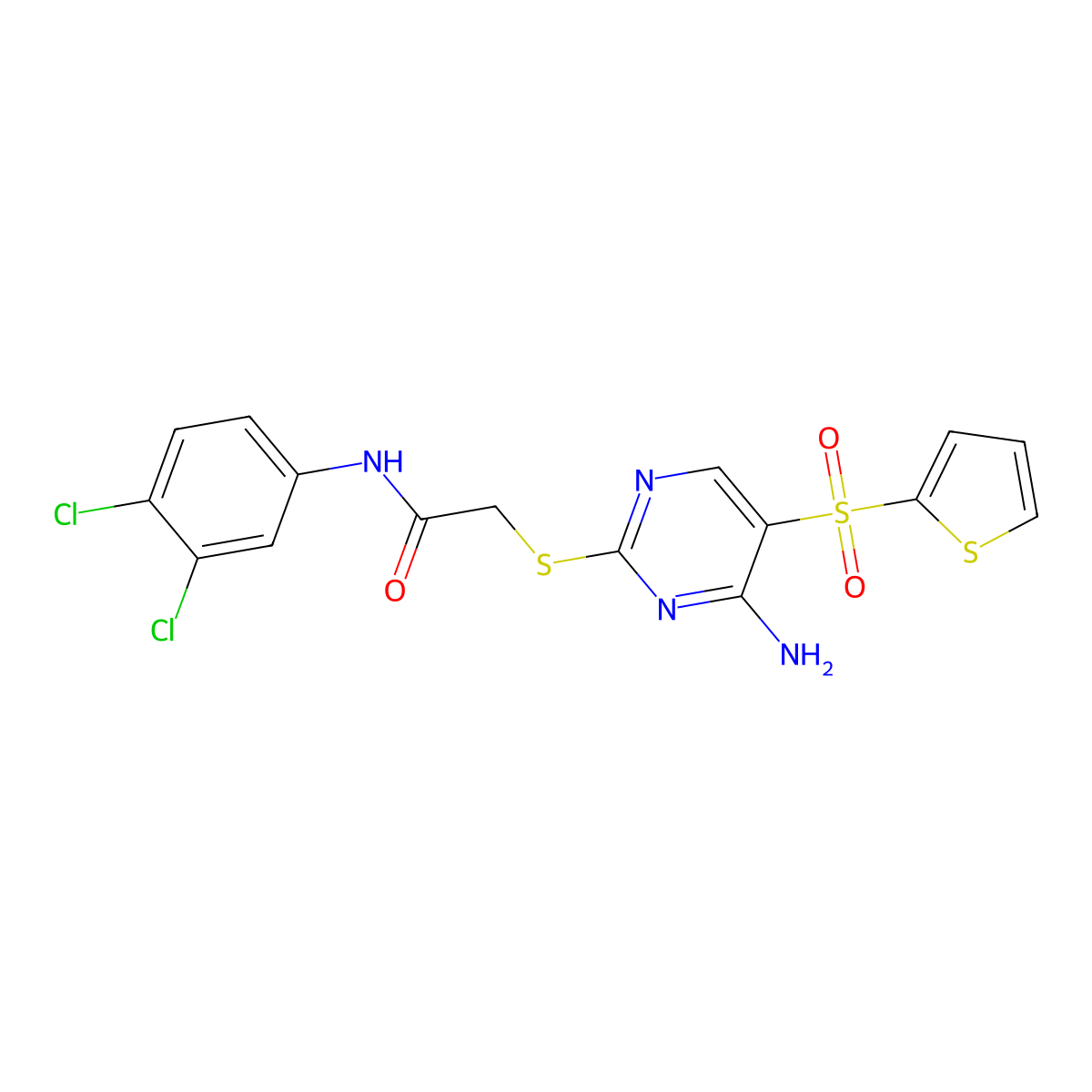 2-{[4-amino-5-(thiophene-2-sulfonyl)pyrimidin-2-yl]sulfanyl}-N-(3,4-dichlorophenyl)acetamide molecular structure, CAS 1040679-86-4