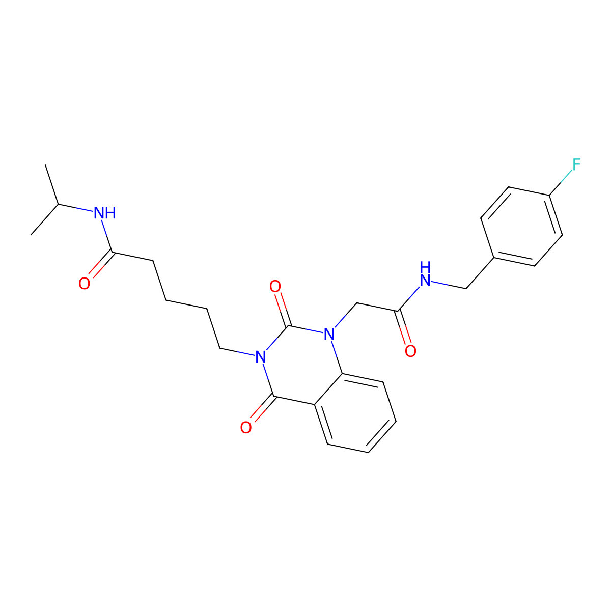 5-(1-(2-((4-fluorobenzyl)amino)-2-oxoethyl)-2,4-dioxo-1,2-dihydroquinazolin-3(4H)-yl)-N-isopropylpentanamide molecular structure, CAS 1040679-90-0