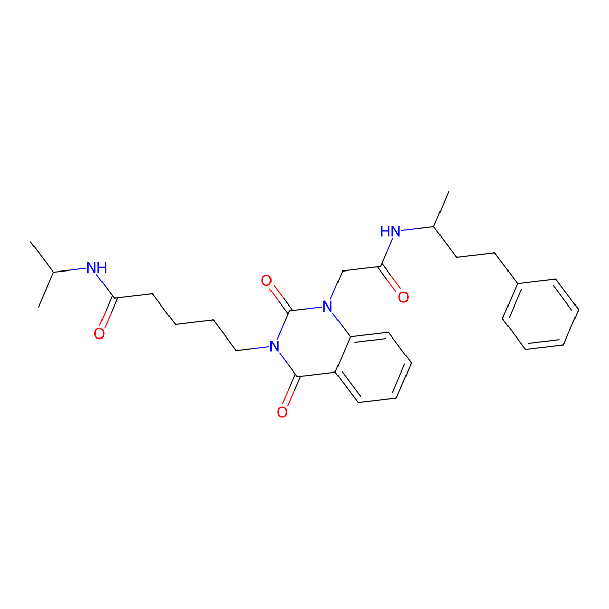 5-(2,4-dioxo-1-(2-oxo-2-((4-phenylbutan-2-yl)amino)ethyl)-1,2-dihydroquinazolin-3(4H)-yl)-N-isopropylpentanamide molecular structure, CAS 1040679-96-6