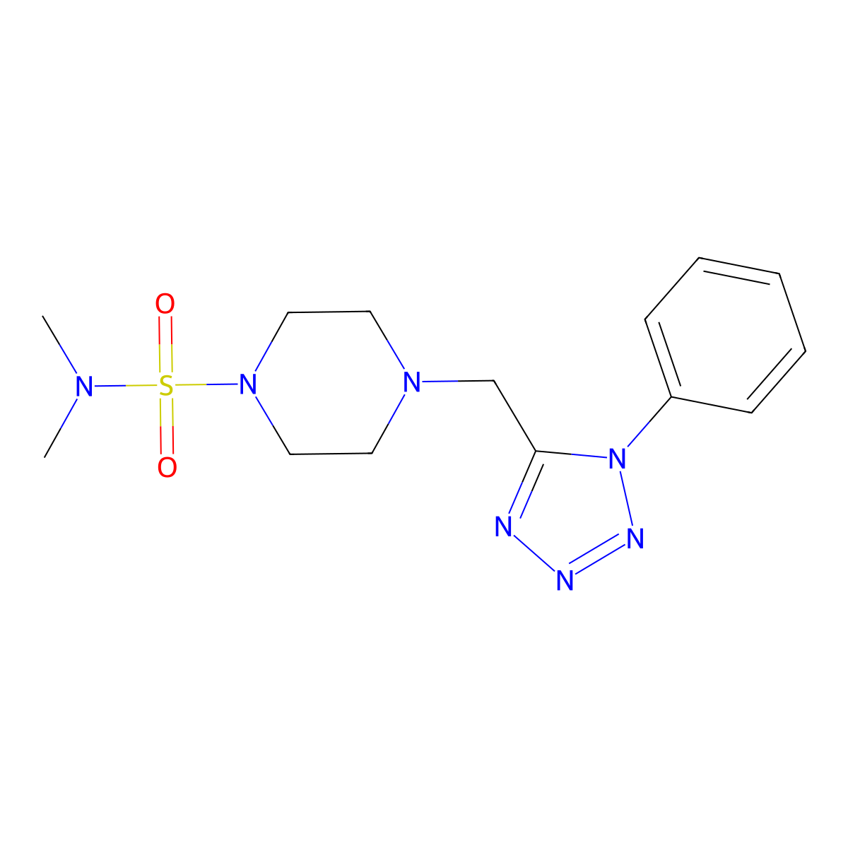 N,N-dimethyl-4-((1-phenyl-1H-tetrazol-5-yl)methyl)piperazine-1-sulfonamide molecular structure, CAS 1040680-00-9