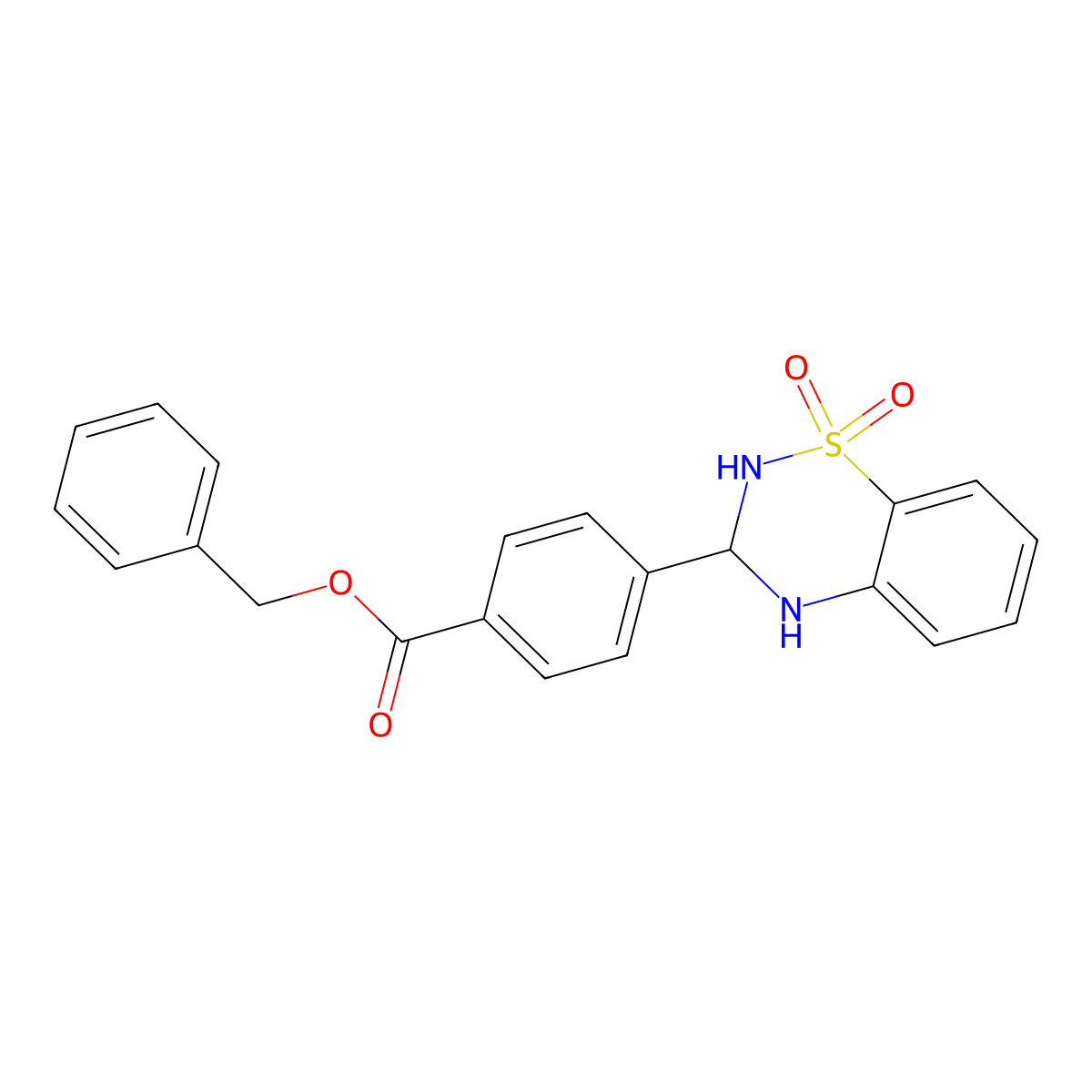 benzyl 4-(1,1-dioxido-3,4-dihydro-2H-1,2,4-benzothiadiazin-3-yl)benzoate molecular structure, CAS 1040680-07-6