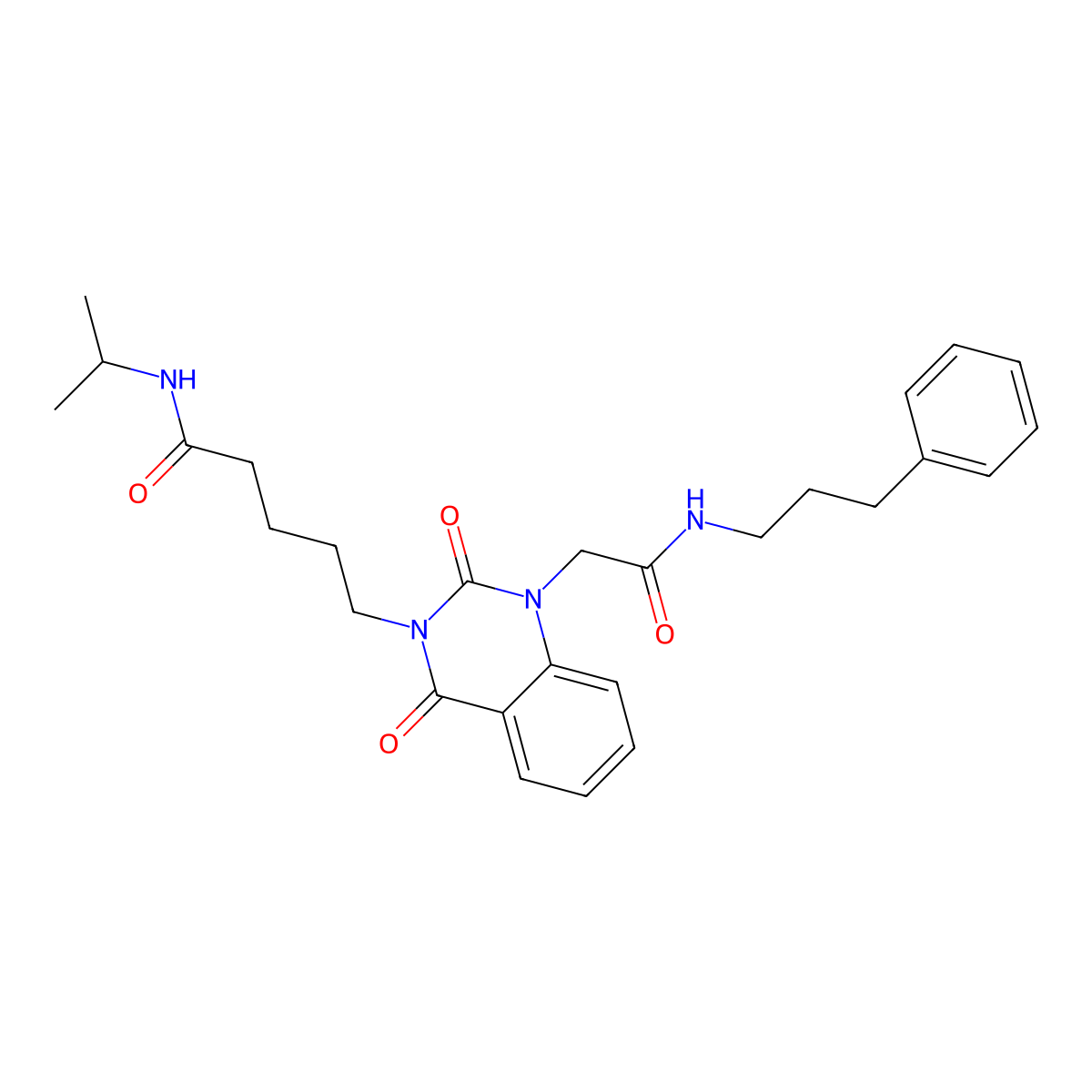 5-(2,4-dioxo-1-{[(3-phenylpropyl)carbamoyl]methyl}-1,2,3,4-tetrahydroquinazolin-3-yl)-N-(propan-2-yl)pentanamide molecular structure, CAS 1040680-08-7
