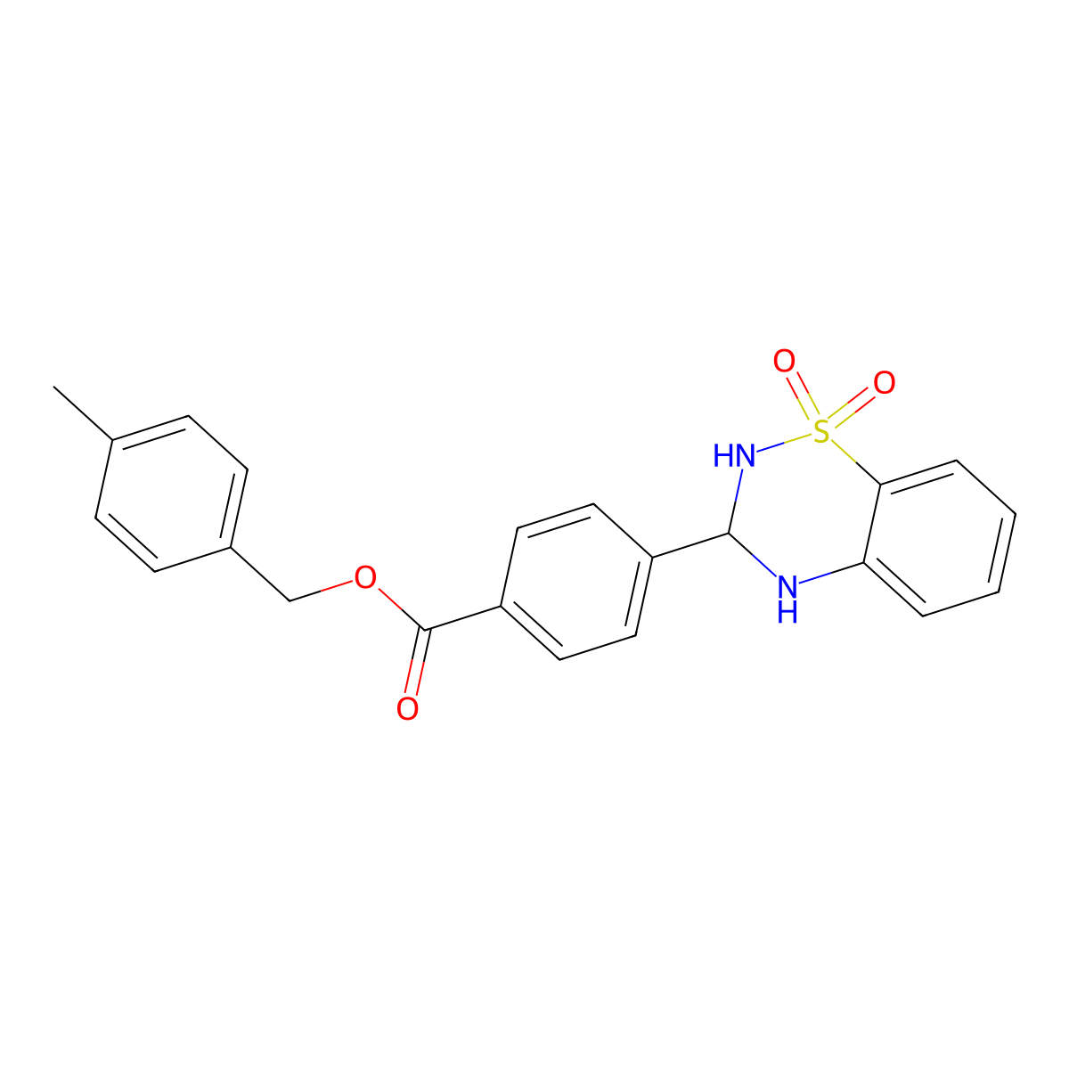4-methylbenzyl 4-(1,1-dioxido-3,4-dihydro-2H-1,2,4-benzothiadiazin-3-yl)benzoate molecular structure, CAS 1040680-13-4