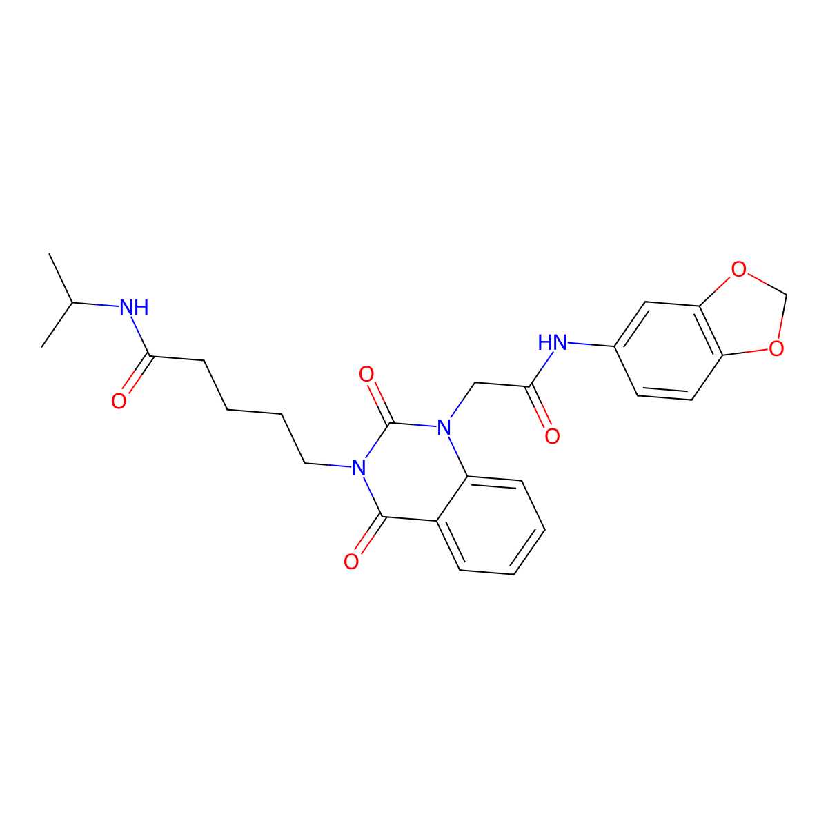 5-(1-(2-(benzo[d][1,3]dioxol-5-ylamino)-2-oxoethyl)-2,4-dioxo-1,2-dihydroquinazolin-3(4H)-yl)-N-isopropylpentanamide molecular structure, CAS 1040680-14-5
