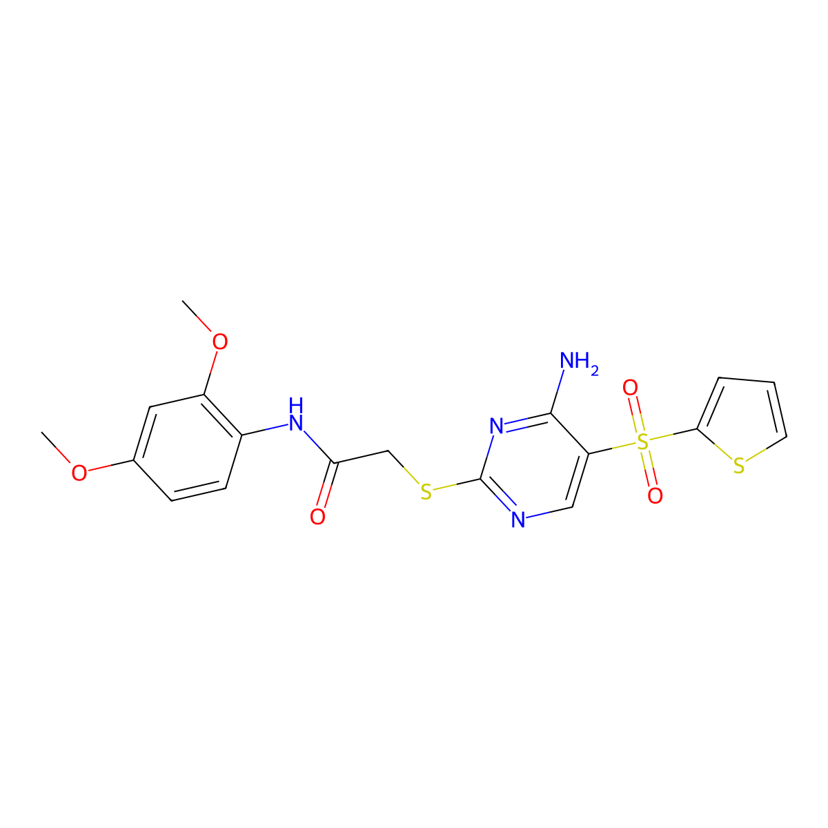 2-{[4-amino-5-(thiophene-2-sulfonyl)pyrimidin-2-yl]sulfanyl}-N-(2,4-dimethoxyphenyl)acetamide molecular structure, CAS 1040680-16-7