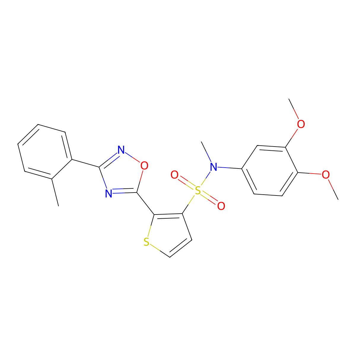 N-(3,4-dimethoxyphenyl)-N-methyl-2-[3-(2-methylphenyl)-1,2,4-oxadiazol-5-yl]thiophene-3-sulfonamide molecular structure, CAS 1040680-17-8
