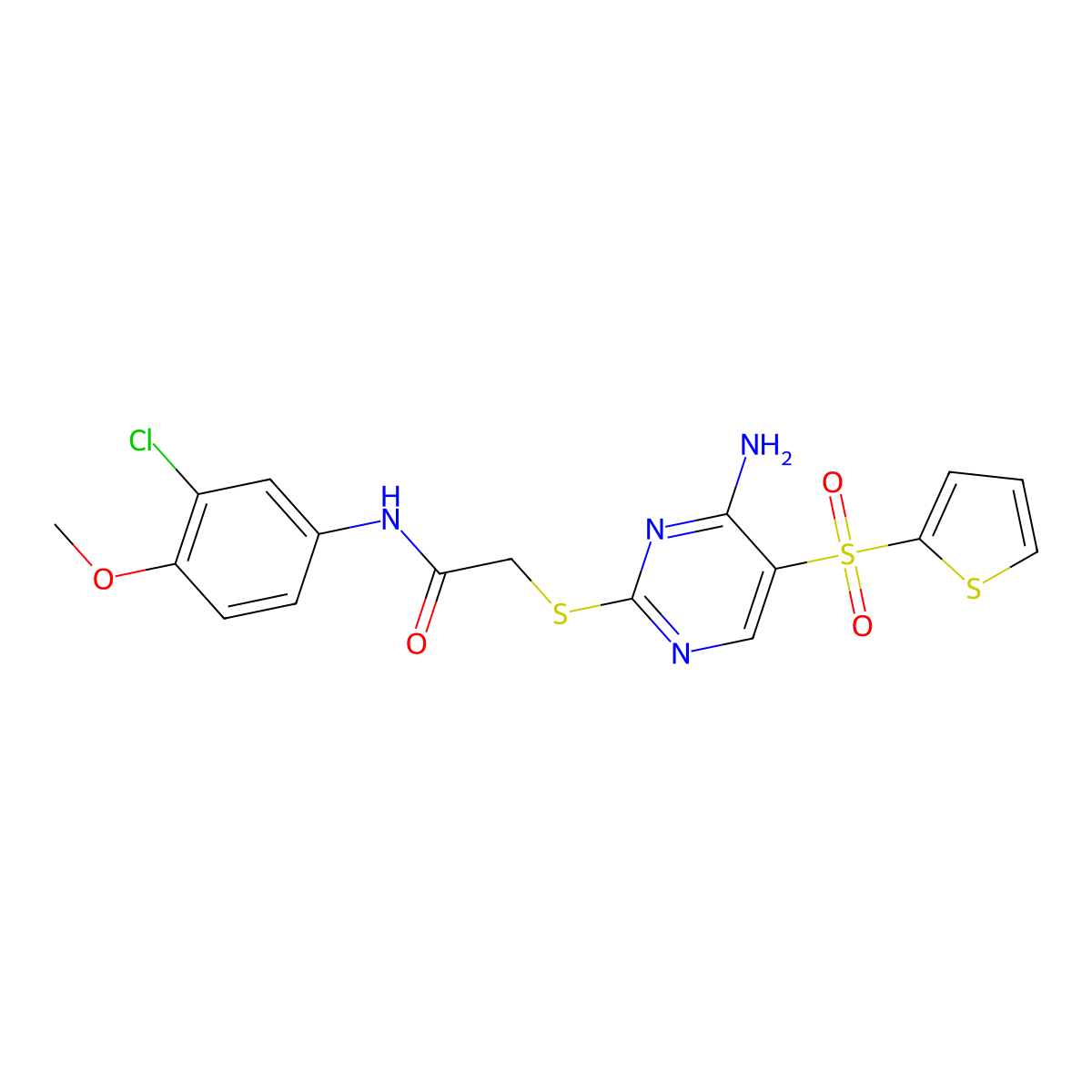 2-{[4-amino-5-(thiophene-2-sulfonyl)pyrimidin-2-yl]sulfanyl}-N-(3-chloro-4-methoxyphenyl)acetamide molecular structure, CAS 1040680-22-5