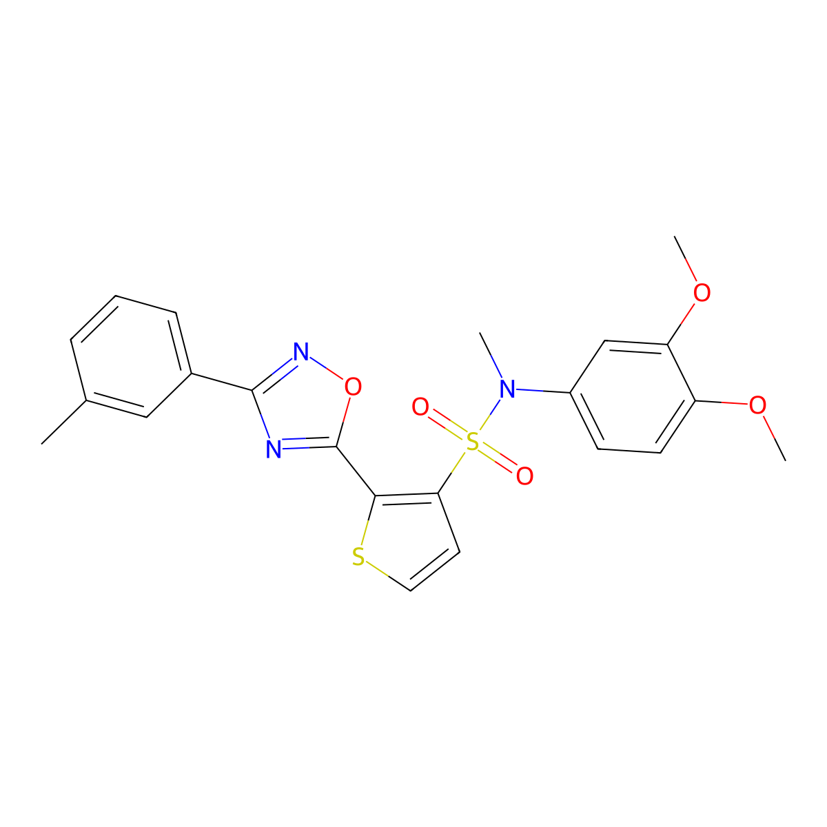 N-(3,4-dimethoxyphenyl)-N-methyl-2-[3-(3-methylphenyl)-1,2,4-oxadiazol-5-yl]thiophene-3-sulfonamide molecular structure, CAS 1040680-23-6