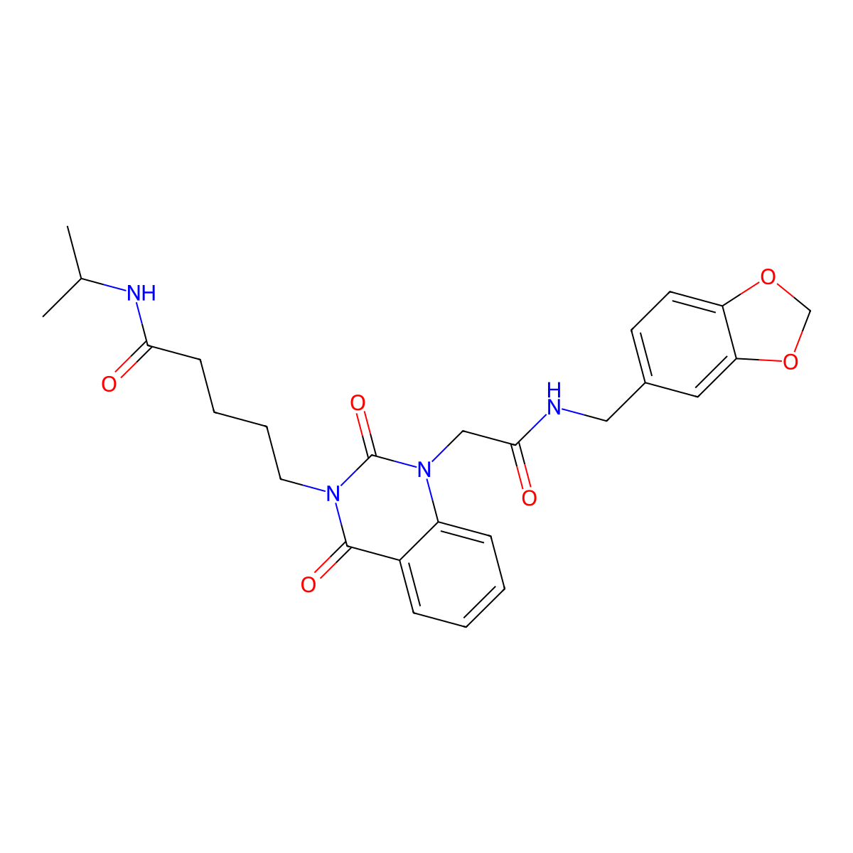 5-[1-({[(2H-1,3-benzodioxol-5-yl)methyl]carbamoyl}methyl)-2,4-dioxo-1,2,3,4-tetrahydroquinazolin-3-yl]-N-(propan-2-yl)pentanamide molecular structure, CAS 1040680-26-9