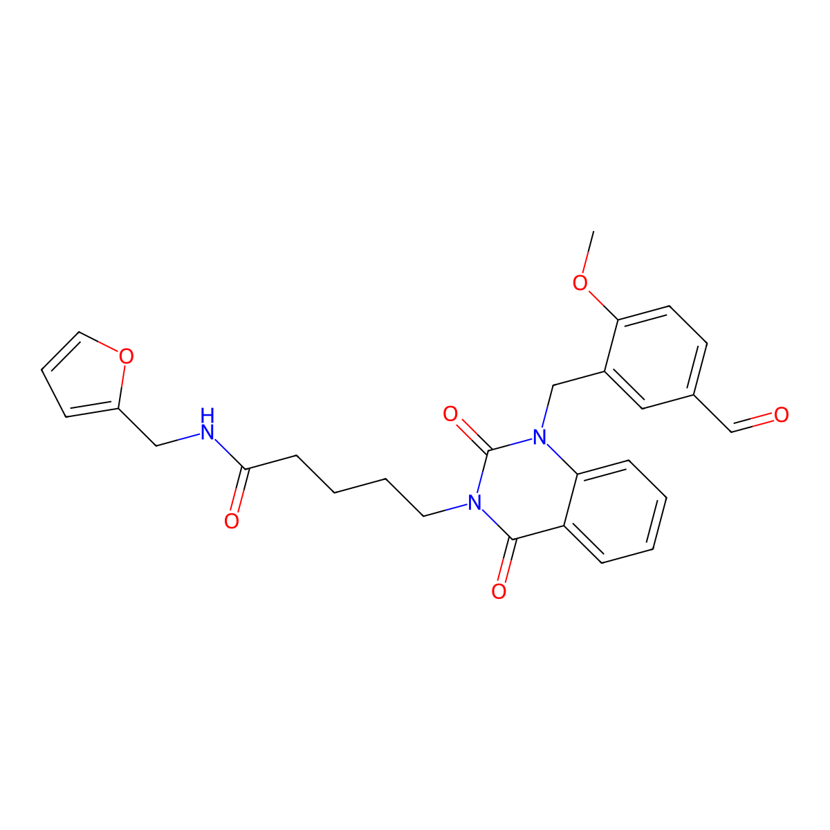 5-{1-[(5-formyl-2-methoxyphenyl)methyl]-2,4-dioxo-1,2,3,4-tetrahydroquinazolin-3-yl}-N-[(furan-2-yl)methyl]pentanamide molecular structure, CAS 1040680-32-7