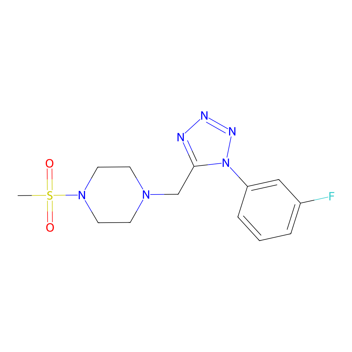 1-{[1-(3-fluorophenyl)-1H-1,2,3,4-tetrazol-5-yl]methyl}-4-methanesulfonylpiperazine molecular structure, CAS 1040680-42-9