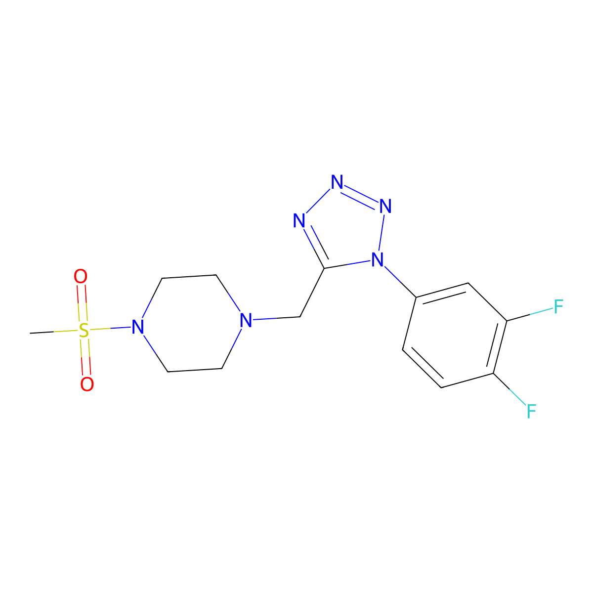 1-{[1-(3,4-difluorophenyl)-1H-1,2,3,4-tetrazol-5-yl]methyl}-4-methanesulfonylpiperazine molecular structure, CAS 1040680-49-6