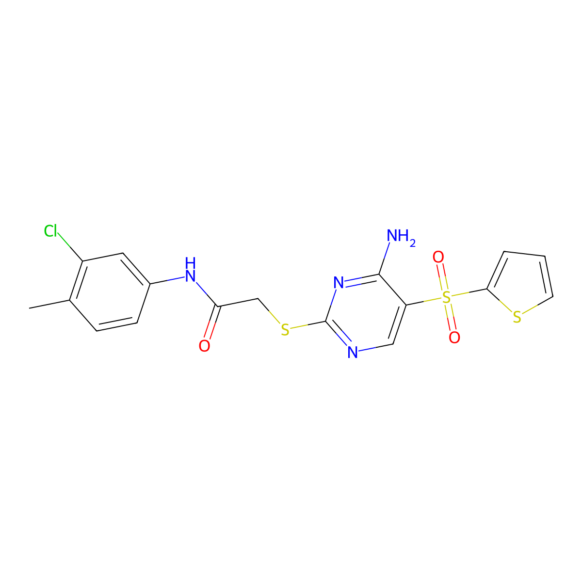 2-{[4-amino-5-(thiophene-2-sulfonyl)pyrimidin-2-yl]sulfanyl}-N-(3-chloro-4-methylphenyl)acetamide molecular structure, CAS 1040680-54-3