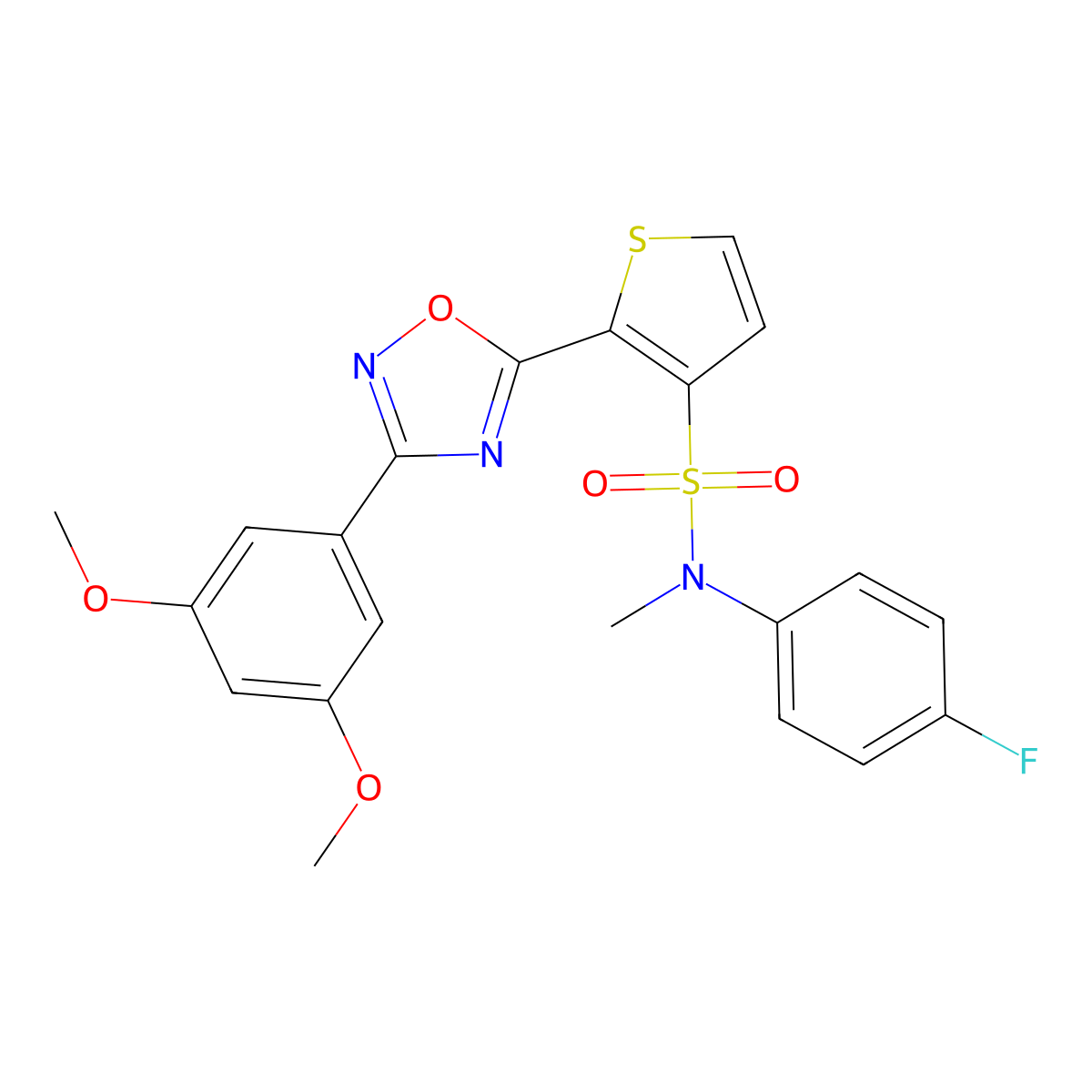 2-[3-(3,5-dimethoxyphenyl)-1,2,4-oxadiazol-5-yl]-N-(4-fluorophenyl)-N-methylthiophene-3-sulfonamide molecular structure, CAS 1040680-55-4
