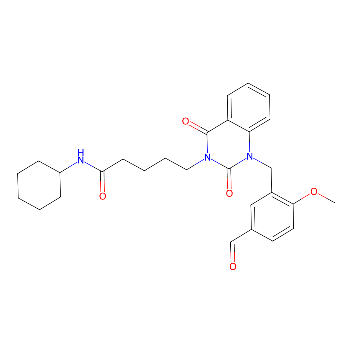 N-cyclohexyl-5-{1-[(5-formyl-2-methoxyphenyl)methyl]-2,4-dioxo-1,2,3,4-tetrahydroquinazolin-3-yl}pentanamide molecular structure, CAS 1040680-63-4