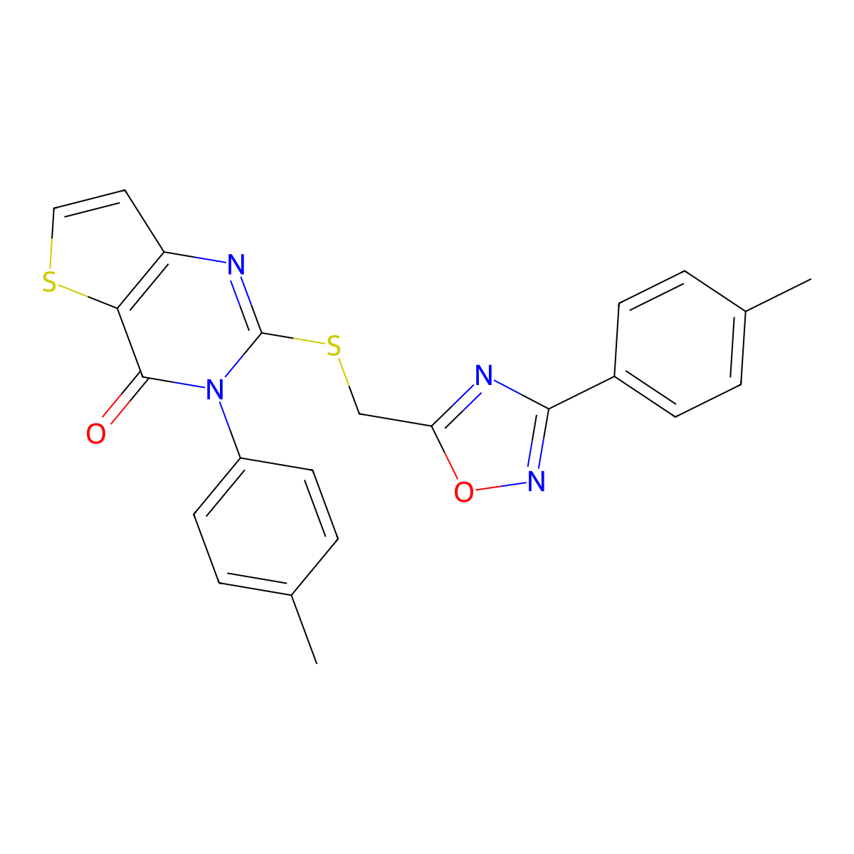 3-(4-methylphenyl)-2-({[3-(4-methylphenyl)-1,2,4-oxadiazol-5-yl]methyl}sulfanyl)-3H,4H-thieno[3,2-d]pyrimidin-4-one molecular structure, CAS 1040680-66-7