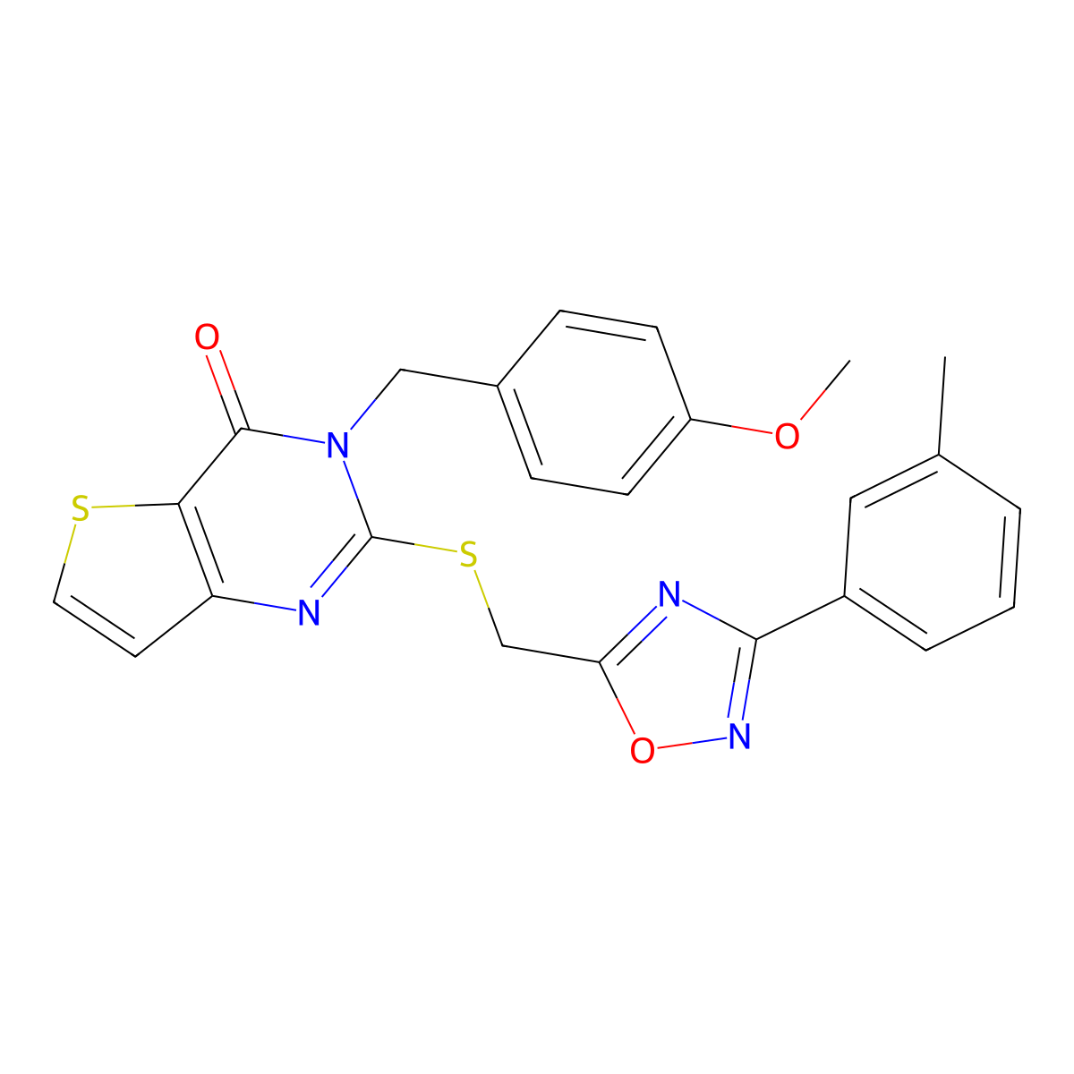 3-[(4-methoxyphenyl)methyl]-2-({[3-(3-methylphenyl)-1,2,4-oxadiazol-5-yl]methyl}sulfanyl)-3H,4H-thieno[3,2-d]pyrimidin-4-one molecular structure, CAS 1040680-78-1