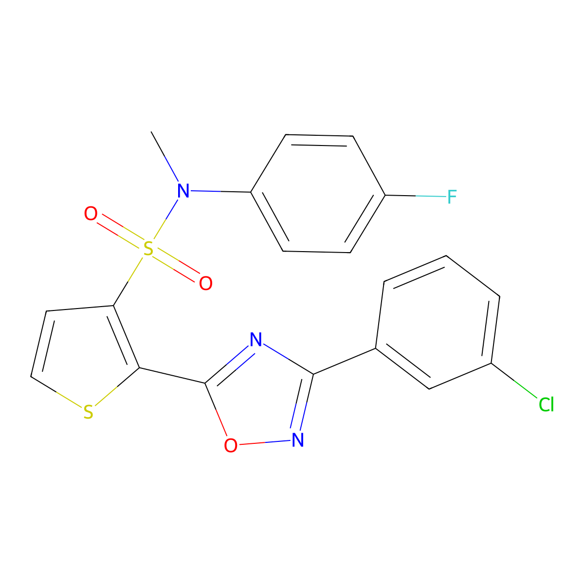 2-[3-(3-chlorophenyl)-1,2,4-oxadiazol-5-yl]-N-(4-fluorophenyl)-N-methylthiophene-3-sulfonamide molecular structure, CAS 1040680-79-2