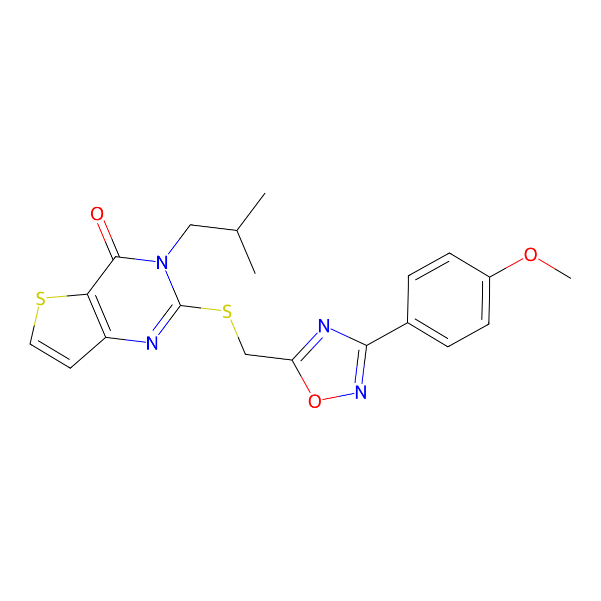 2-({[3-(4-methoxyphenyl)-1,2,4-oxadiazol-5-yl]methyl}sulfanyl)-3-(2-methylpropyl)-3H,4H-thieno[3,2-d]pyrimidin-4-one molecular structure, CAS 1040680-84-9