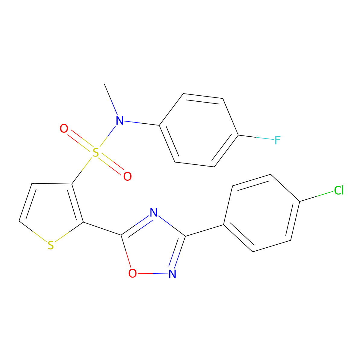 2-[3-(4-chlorophenyl)-1,2,4-oxadiazol-5-yl]-N-(4-fluorophenyl)-N-methylthiophene-3-sulfonamide molecular structure, CAS 1040680-85-0