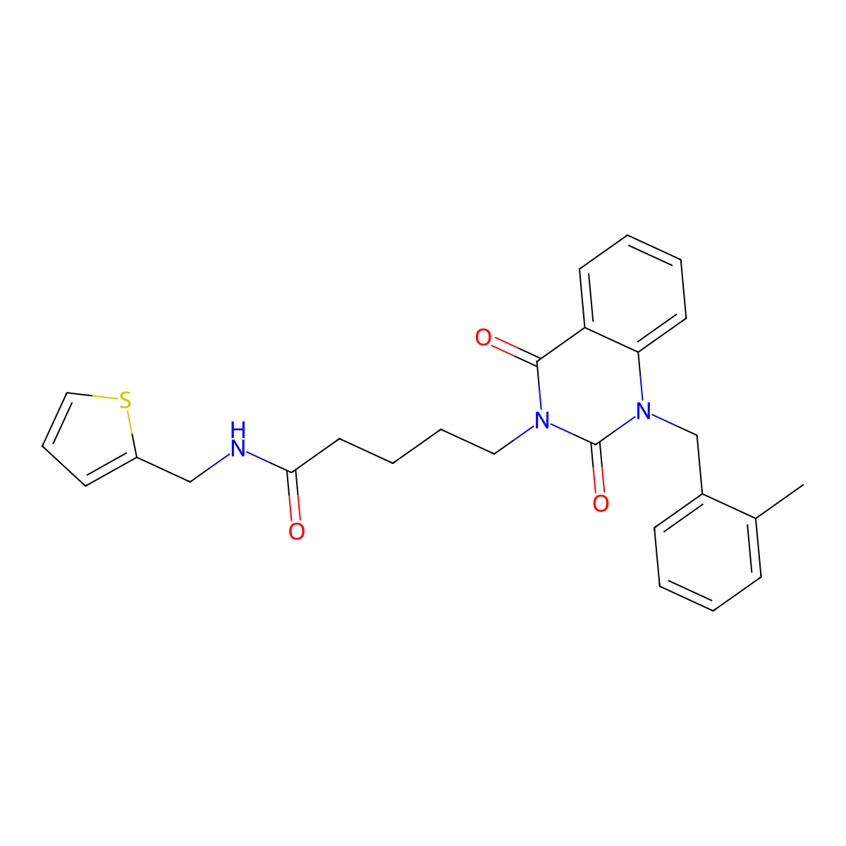 5-{1-[(2-methylphenyl)methyl]-2,4-dioxo-1,2,3,4-tetrahydroquinazolin-3-yl}-N-[(thiophen-2-yl)methyl]pentanamide molecular structure, CAS 1040680-88-3