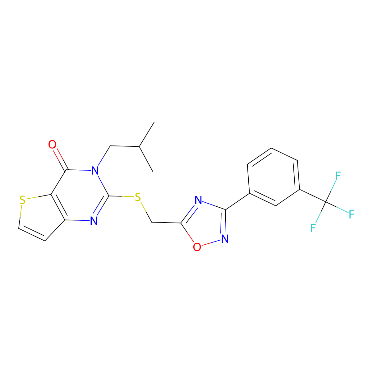 3-(2-methylpropyl)-2-[({3-[3-(trifluoromethyl)phenyl]-1,2,4-oxadiazol-5-yl}methyl)sulfanyl]-3H,4H-thieno[3,2-d]pyrimidin-4-one molecular structure, CAS 1040680-90-7