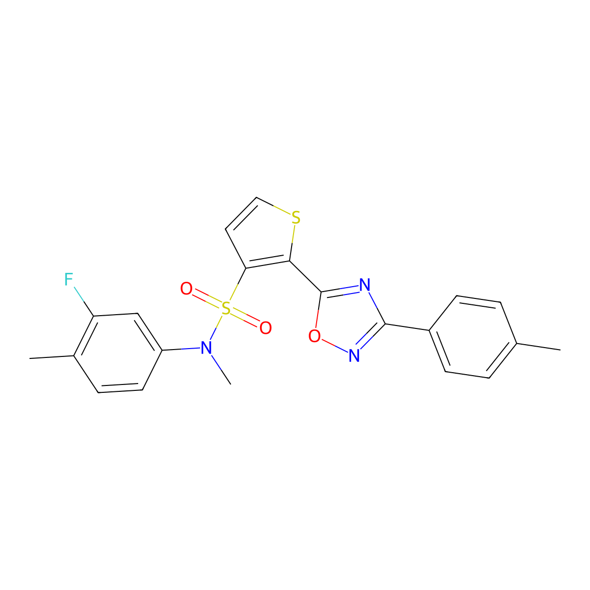 N-(3-fluoro-4-methylphenyl)-N-methyl-2-[3-(4-methylphenyl)-1,2,4-oxadiazol-5-yl]thiophene-3-sulfonamide molecular structure, CAS 1040681-05-7