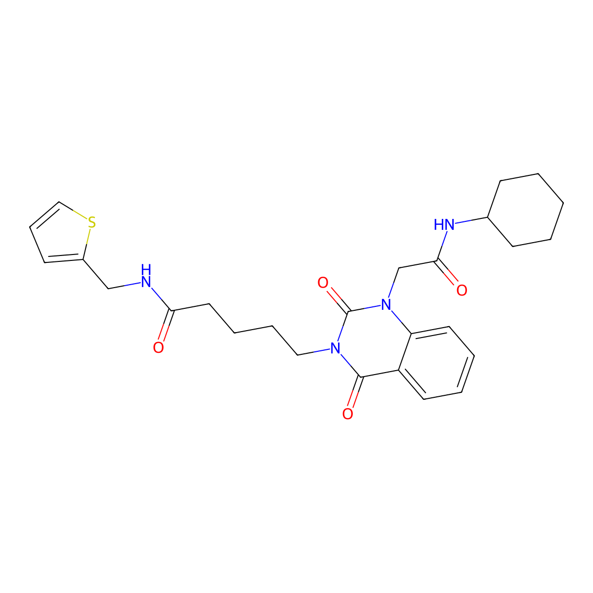 5-{1-[(cyclohexylcarbamoyl)methyl]-2,4-dioxo-1,2,3,4-tetrahydroquinazolin-3-yl}-N-[(thiophen-2-yl)methyl]pentanamide molecular structure, CAS 1040681-14-8