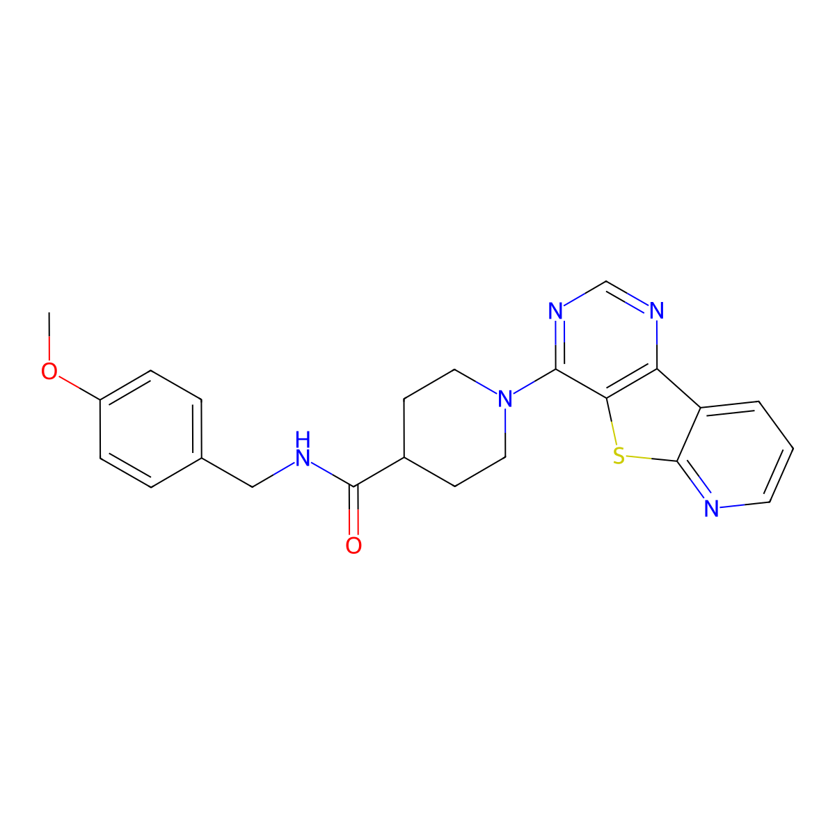 N-[(4-methoxyphenyl)methyl]-1-{8-thia-3,5,10-triazatricyclo[7.4.0.0^{2,7}]trideca-1(13),2(7),3,5,9,11-hexaen-6-yl}piperidine-4-carboxamide molecular structure, CAS 1040681-15-9